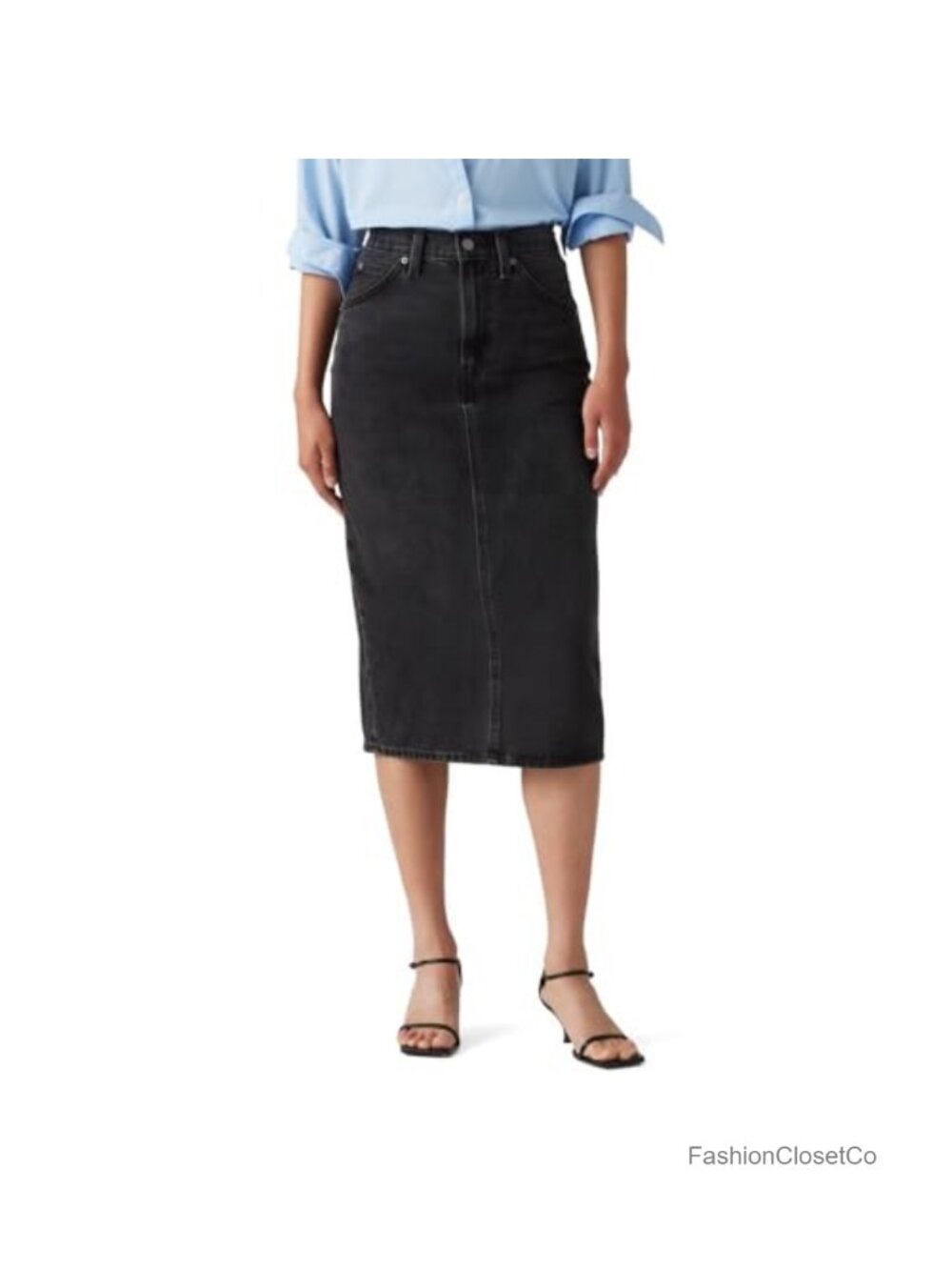 High-Rise Denim Slit Skirt Slim Fit Casual